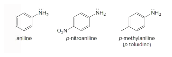 NH2
NH2
NH2
O,N
p-methylaniline
(p-toluidine)
aniline
p-nitroaniline
