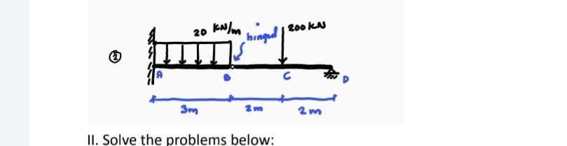 20 kN/m
200 KN
hinged
31
3m
m
2m
II. Solve the problems below: