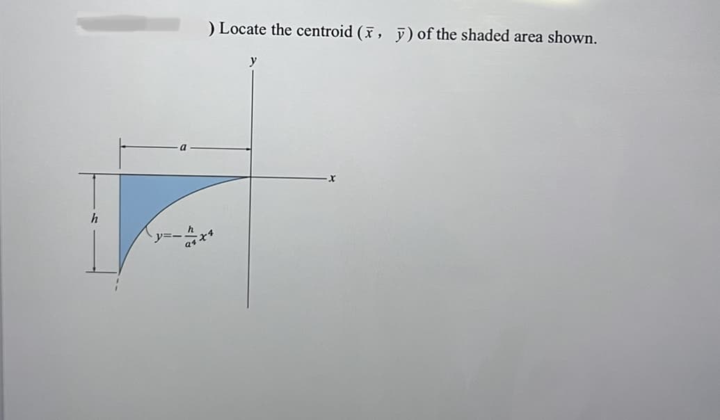 h
) Locate the centroid (x, y) of the shaded area shown.
y
y=-
=-44x4