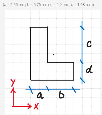 (a = 2.55 mm, b = 5.76 mm, c = 4.9 mm, d = 1.68 mm)
L
b
a
>X
C
d