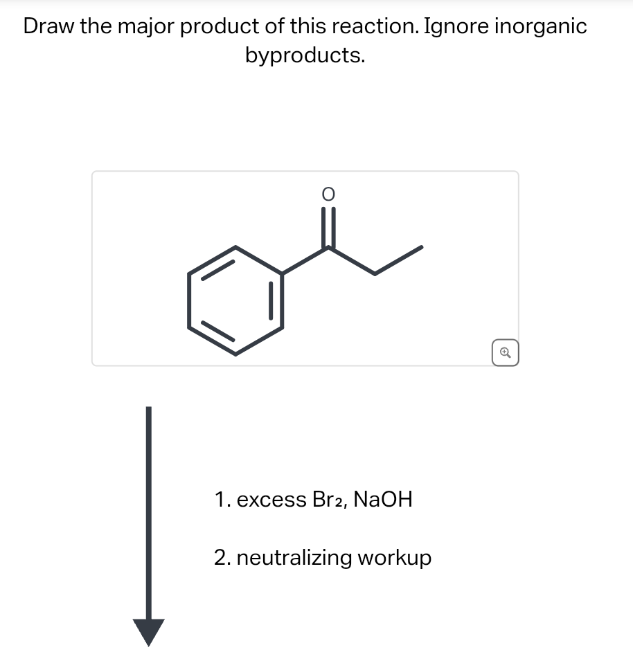Draw the major product of this reaction. Ignore inorganic
byproducts.
1. excess Br2, NaOH
2. neutralizing workup