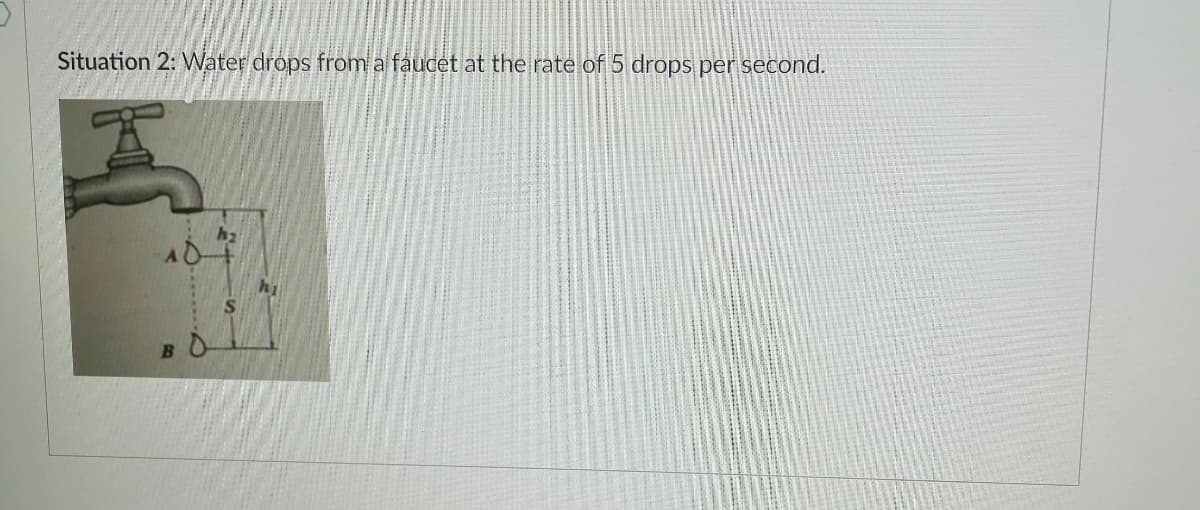 Situation 2: Water drops from a fáucet at the rate of 5 drops per second.
h2
hi

