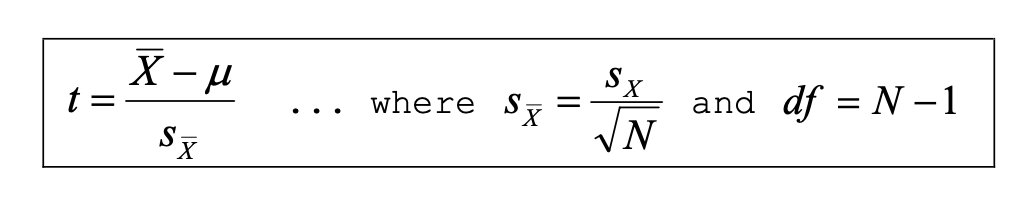 X-μ
S
X
where S =
and df = N-1
X
t =
N
SX