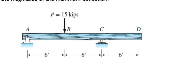 P = 15 kips
A
B
C
D
- 6'.
– 6'_-
6'
