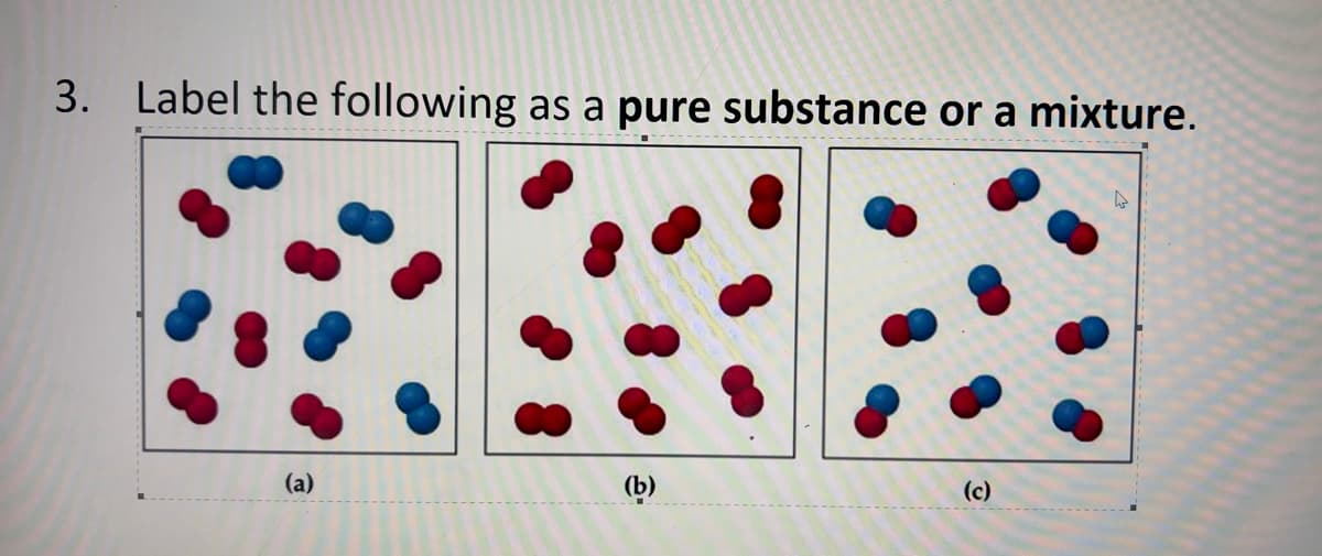 3. Label the following as a pure substance or a mixture.
(a)
(b)
(c)
