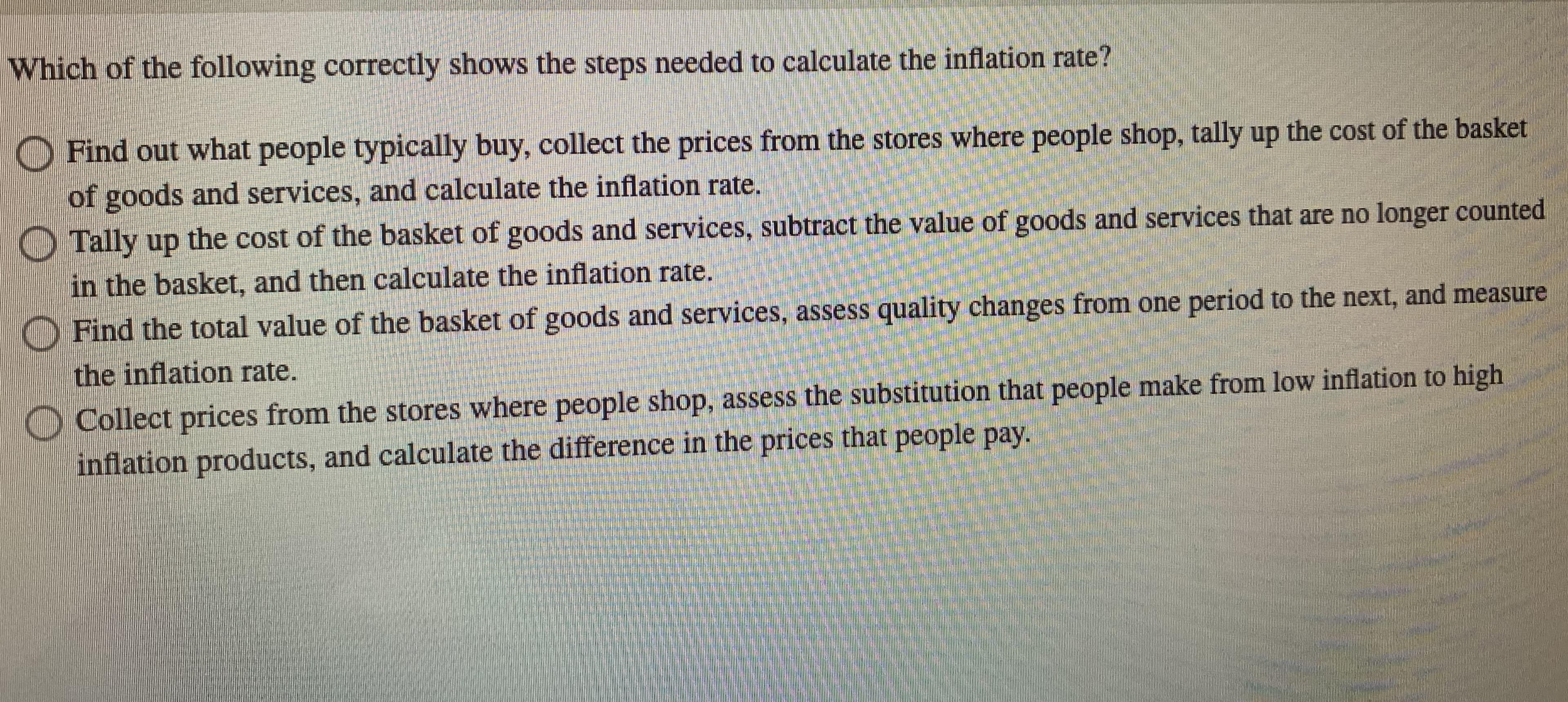 Which of the following correctly shows the steps needed to calculate the inflation rate?

