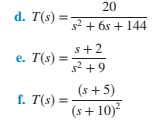 20
d. T(s) =
s2 + 6s + 144
s+2
e. T(s) :
s +9
(s +5)
f. T(s) =
(s+ 10)?
