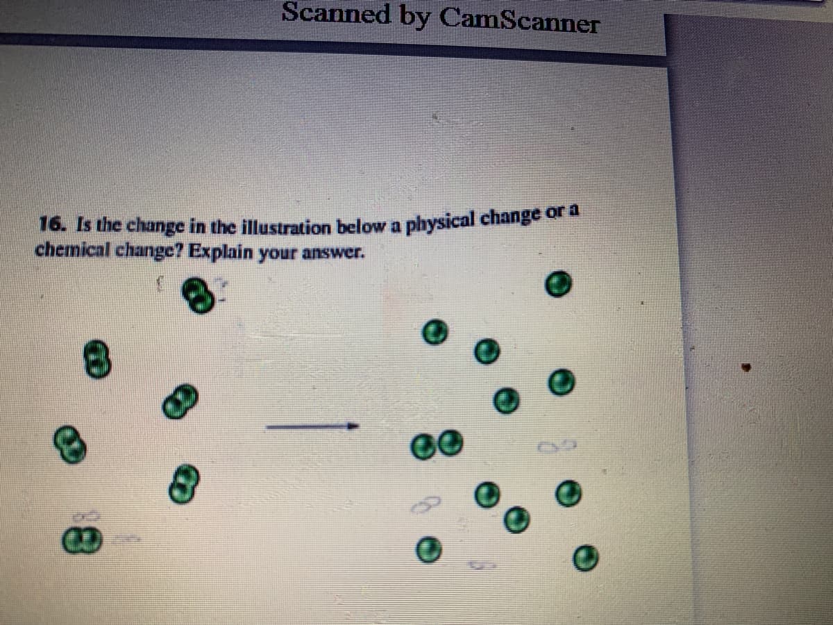 Scanned by CamScanner
16. Is the change in the illustration below a physical change of a
chemical change? Explain your answer.
