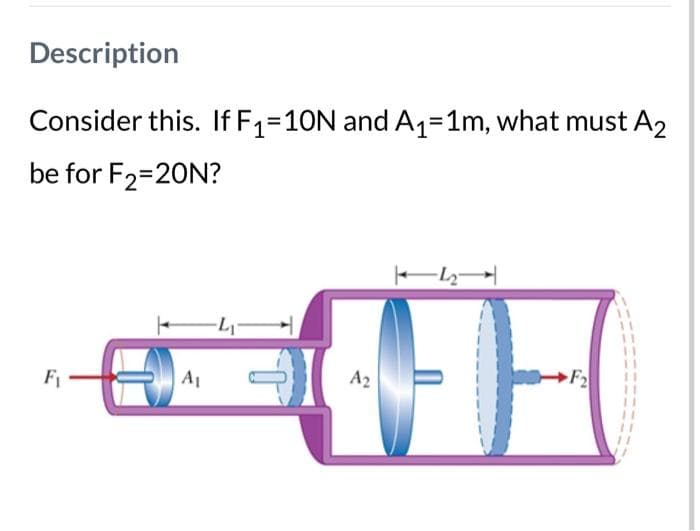 Description
Consider this. If F₁=10N and A₁=1m, what must A2
be for F₂=20N?
F₁
A₁
4
A₂
-12-
F2