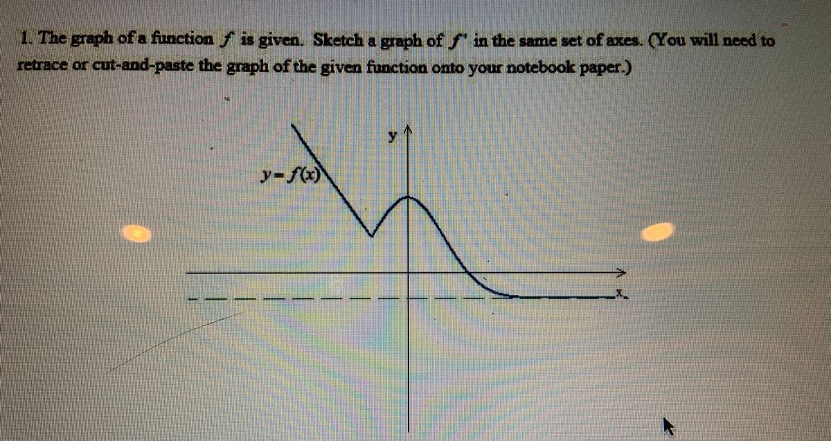 1 The graph ofa function f is given. Sketch a graph of in the same set of axes. (You will need to
retrace or cut-and-paste the graph of the given function onto your notebook paper.)
