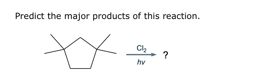 Predict the major products of this reaction.
x
Cl₂
hv
?