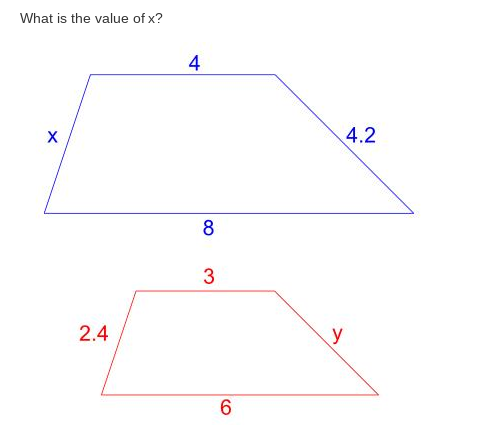 What is the value of x?
4
4.2
8
3
2.4
y
6.

