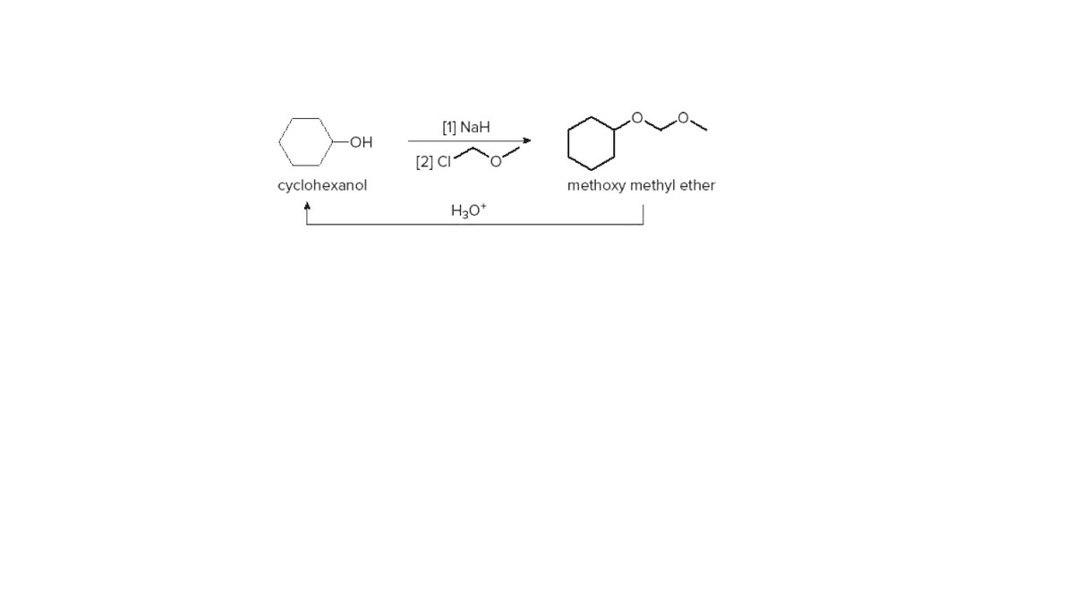 [1] NaH
HO-
[2] CI
cyclohexanol
methoxy methyl ether
H30*
