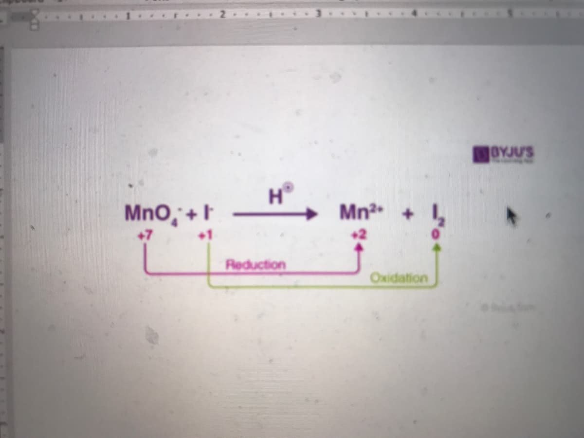 OYJU'S
Mno, +t
H°
+
Mn2 +
+7
+1
+2
Reduction
Oxidation
