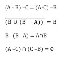 (А - B) -С%3D (А-C) -В
(BU (B
- A)) %3D в
В - (В -А) —D AnВ
(А -C) n (С-B) %3D 0
