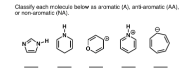 Classify each molecule below as aromatic (A), anti-aromatic (AA),
or non-aromatic (NA).
H-2
-8
H