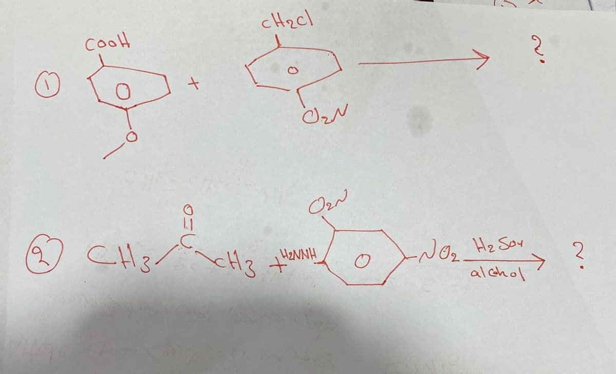 соон
CH₂Cl
لون
لروج
CH3\CH3 + H2NNH
O
+NO₂
-NO₂ H₂ Soy
alcohol
?
