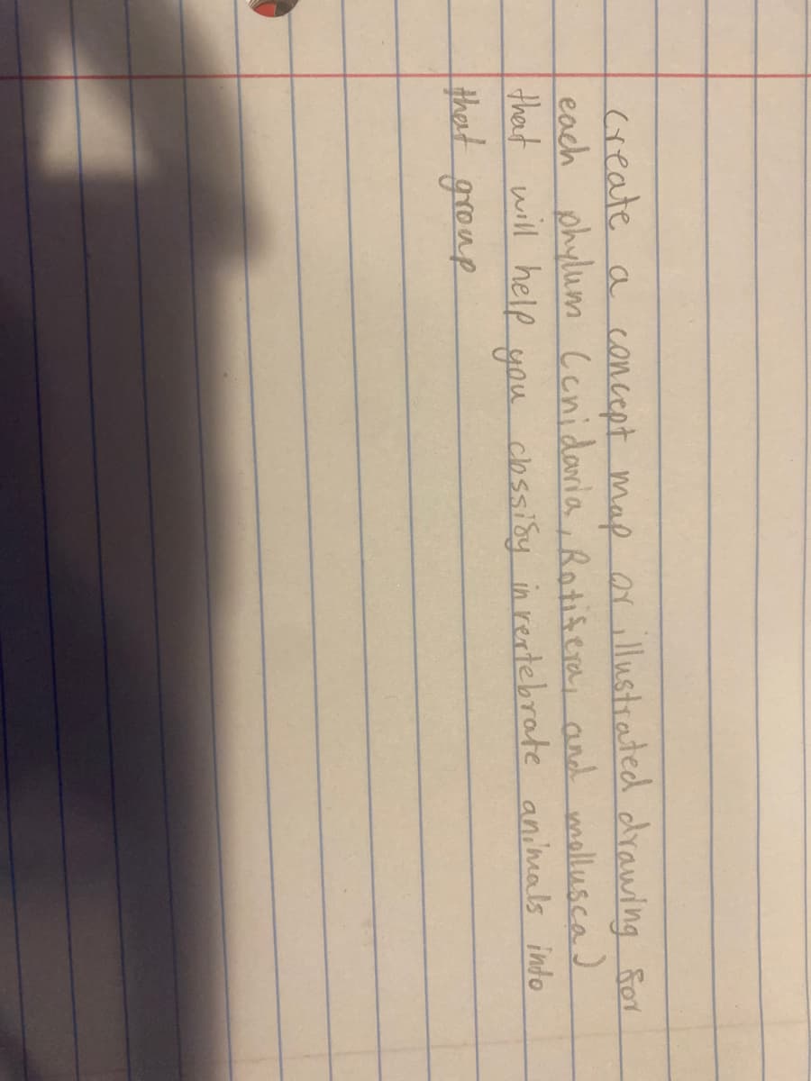 create a concept map or illustrated drawing for
each phylum Ccnidaria, Rotifera, and mollusca)
that will help you clssity in vertebrate animals into
that group
