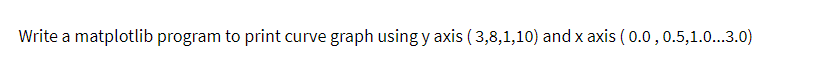 Write a matplotlib program to print curve graph using y axis (3,8,1,10) and x axis (0.0, 0.5,1.0...3.0)