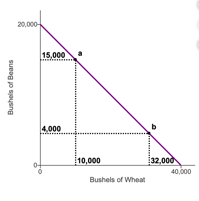 Bushels of Beans
20,000-
15,000
4,000
0
a
10,000
Bushels of Wheat
b
32,000
40,000