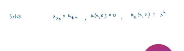 Solve
Uxx =
utt
u(x, 0) = 0, "+ (x, 0) = x²
'