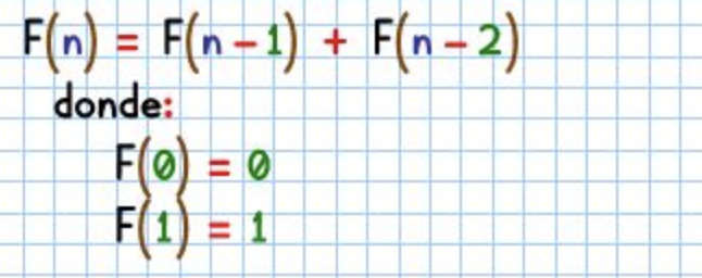 F(n) = F(n-1) + F(n-2)
donde:
F(0) = 0
F(1) = 1
