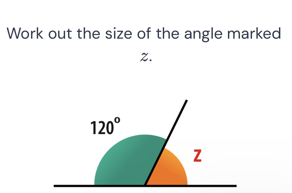 Work out the size of the angle marked
Z.
120°
Z