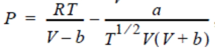 RT
a
P =
V -b T²v(v+b)
– b
1/2
