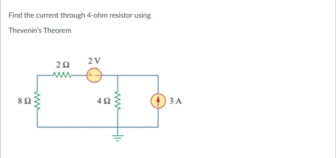 Find the current through 4-ohm resistor using
Thevenin's Theorem
2 V
ЗА
ww
ww
