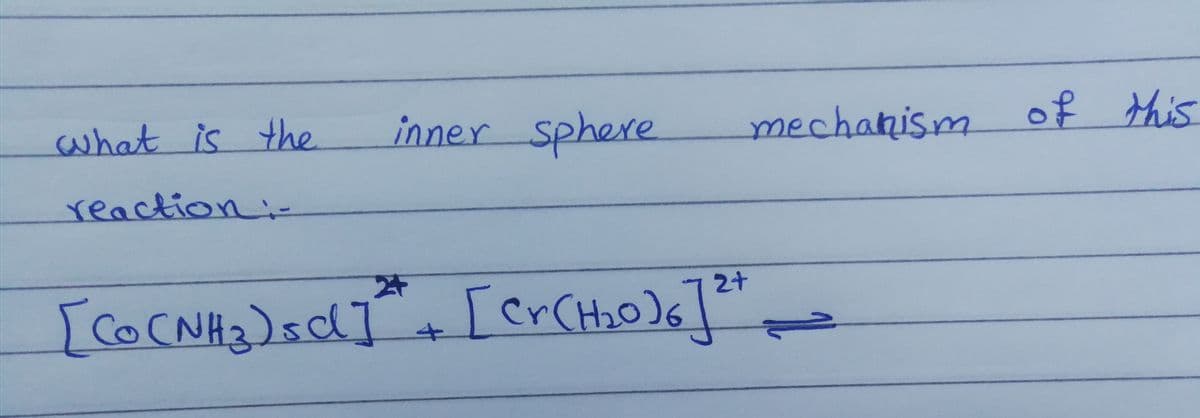 what is
the
inner sphere
mechanism of this
reaction:-
2+
[]
COCNH2)sd
[crCH20)6"
1
