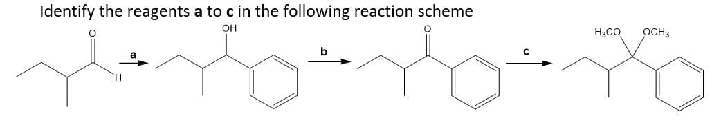 Identify the reagents a to c in the following reaction scheme
stvo
H
OH
H3CO
OCH3
TO