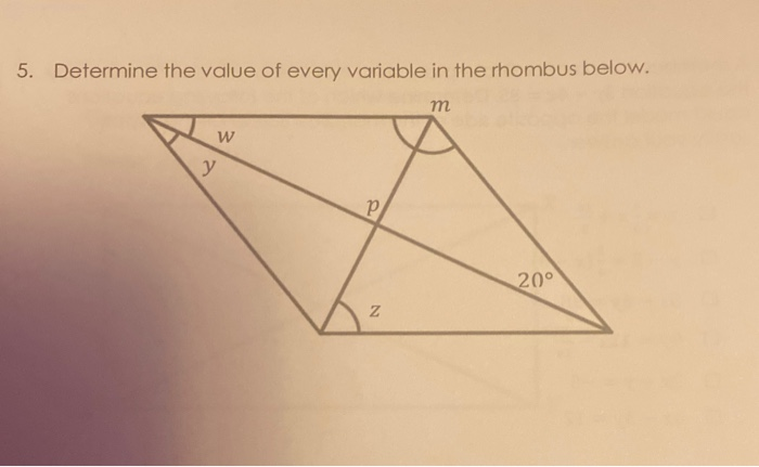 5. Determine the value of every variable in the rhombus below.
m
y
200
