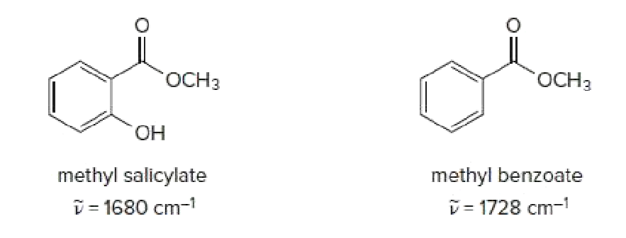 OCH3
OCH3
HO.
methyl salicylate
methyl benzoate
i = 1680 cm-1
V= 1728 cm-1

