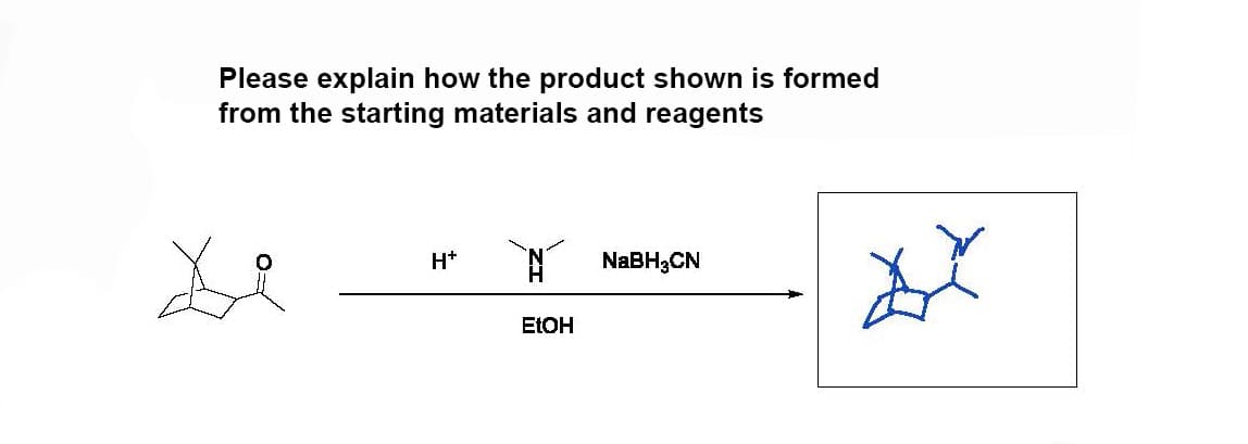 Please explain how the product shown is formed
from the starting materials and reagents
H+
N
NaBH3CN
EtOH
XX