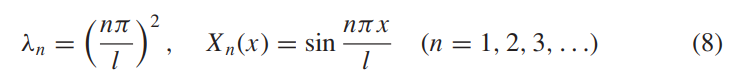 2
λn = (17²)², X₂(x);
Xn(x) = sin
nπX
1
(n = 1, 2, 3, ...)
(8)