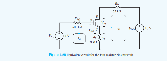 Rp
75 k2
REo
Vps
10 V
600 k2
Vpp
Ip
Vas
Veo
Rs
Vs
39 k2
Figure 4.28 Equivalent circuit for the four-resistor bias network.
