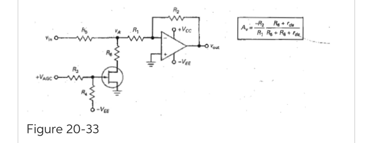 -R2 Re + rds
R, Rg + Rg+ fde.
Vin
Vout
Re
+VAGC O
Figure 20-33
