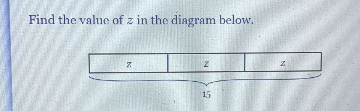 Find the value of z in the diagram below.
Z
15