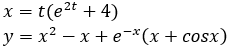2t
x = t(e²t + 4)
y=x
−x+e*(x+cosx)
