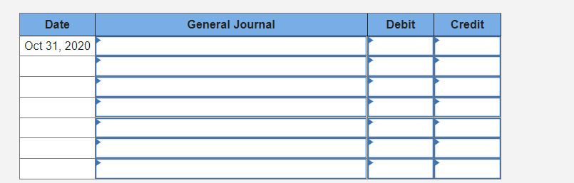 Date
General Journal
Debit
Credit
Oct 31, 2020
