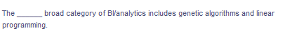 The
broad category of Blanalytics includes genetic algorithms and linear
programming.
