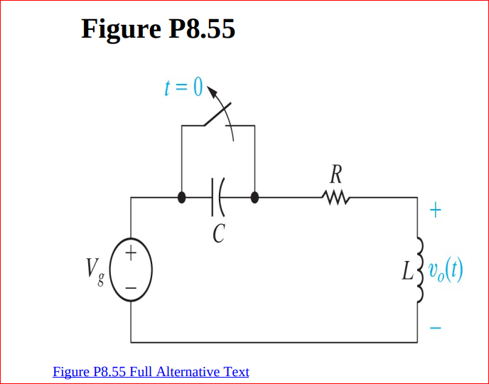 Figure P8.55
t = 0
R
+.
Ve
L}v,(t)
Figure P8.55 Full Alternative Text
