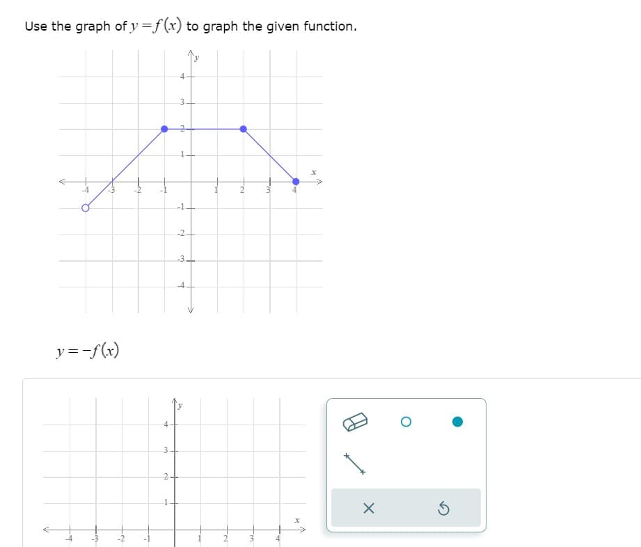 Use the graph of y =f(x) to graph the given function.
4
3-
-3
-1
-2.
-3.
-4
y=-f(x)
4
2+
Fen
