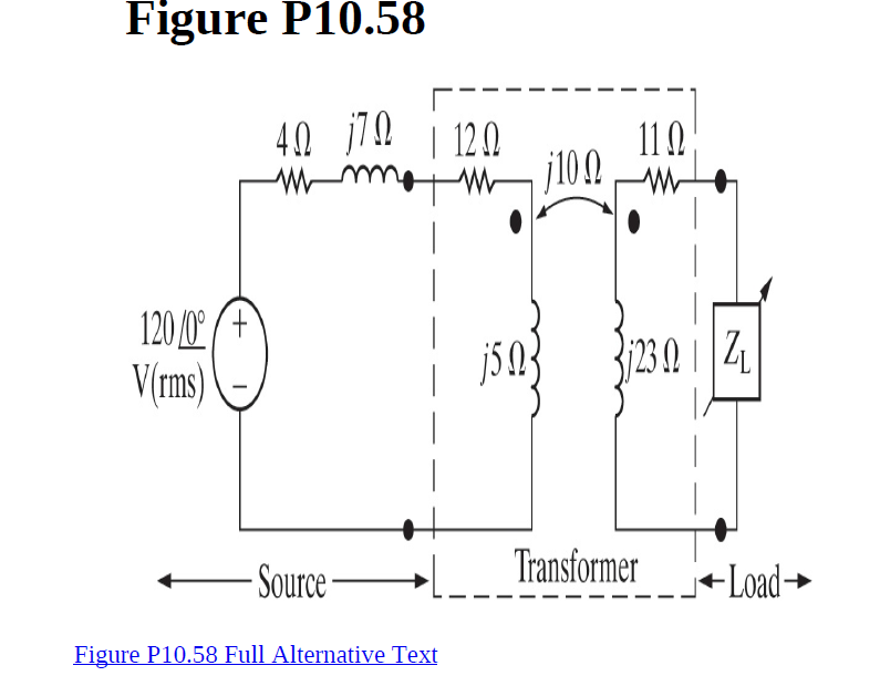 Figure P10.58
40 j?0 |
12 0
110
j100
120/0° (+
V(rms)
j5Ns
B/23.2 | |2.
- Source
Transformer
+Load-
Figure P10.58 Full Alternative Text
