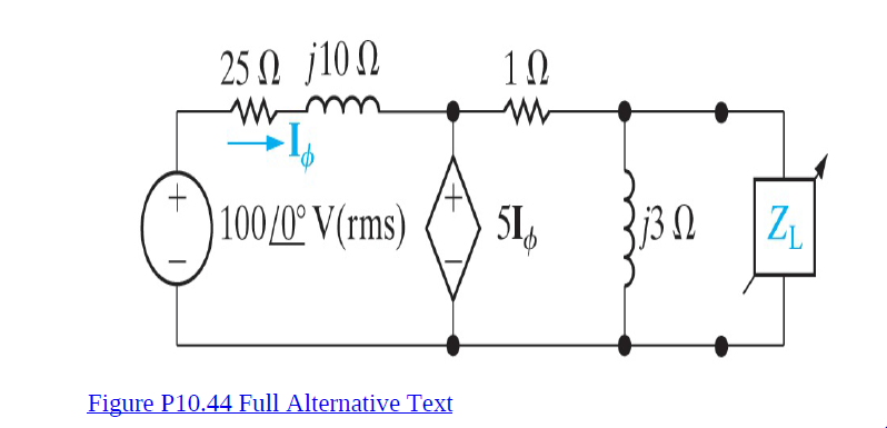 25 N j100
100/0° V(rms)
51,
R13n
|ZL
Figure P10.44 Full Alternative Text
