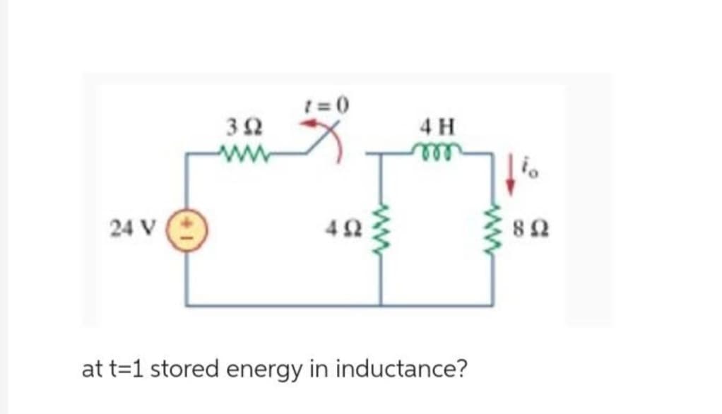 24 V
3Ω
1=0
4Ω
4Η
at t=1 stored energy in inductance?
για
8 Ω