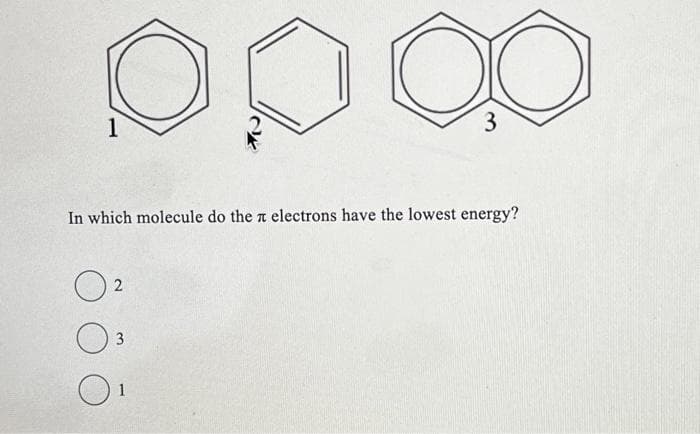 000
1
In which molecule do the electrons have the lowest energy?
T
2
3
3
1