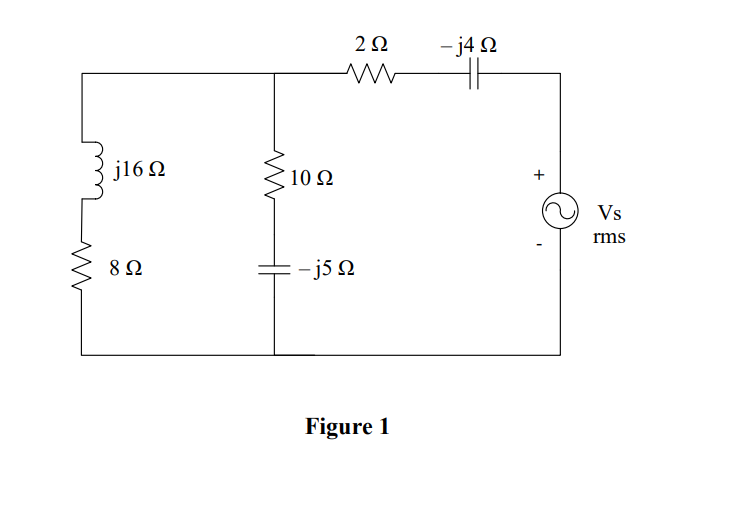 Μ
j16 Ω
8 Ω
ww
10 Ω
Μ
2Ω
-j5Ω
Figure 1
-j4Ω
+
Vs
rms