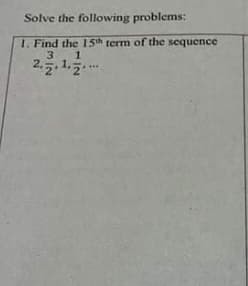Solve the following problems:
I. Find the 15th term of the sequence
3
1
2.2.1.2.
www