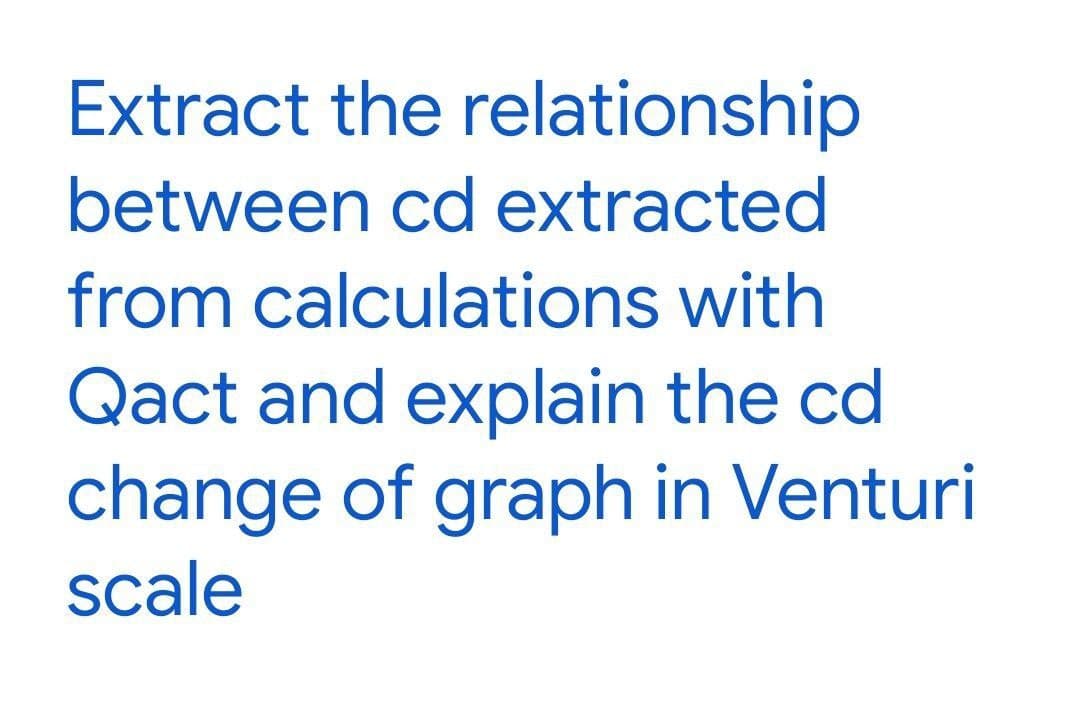 Extract the relationship
between cd extracted
from calculations with
Qact and explain the cd
change of graph in Venturi
scale
